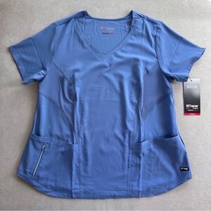 Grey's Anatomy Ciel Blue V‑Neck Scrub Top with Zipper Pocket. 2XL